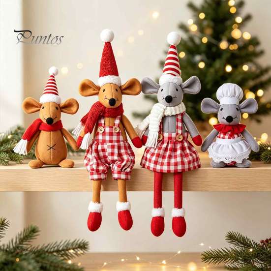 Tischdisplay-Puppe, Weihnachts-Plüschmaus-Puppe, Stofftier-Spielzeug mit Weihnachtsmannmütze, Weiches Sammlerstück, Niedliches Ornament für Weihnachts-Heimregal-Dekoration