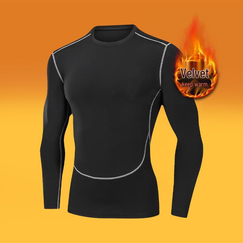 Men's Plus Velvet Quick-Dry High-Elastic Training and Running Set: Autumn/Winter Warm Fitness Tights and Base Layer.
