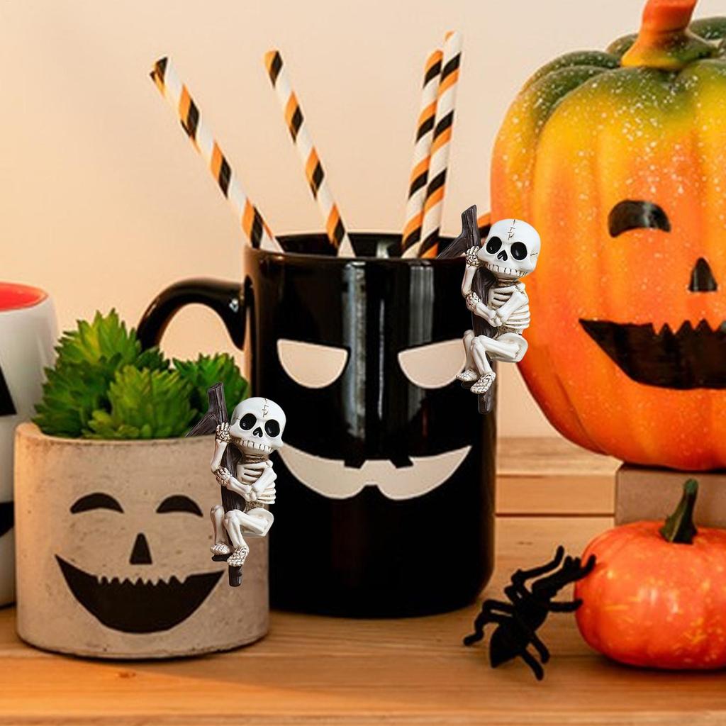 Halloween Skeleton Decorations Skull Spooky Decor Plant Pots Hanger 2 Pieces Resin Halloween Decorations for Pen Holder Planter