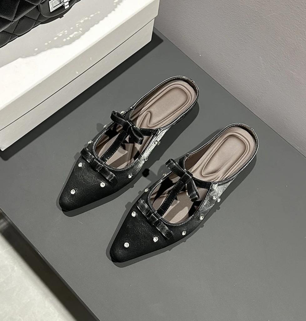 Sommer spitze Strass Schleife einzelne Schuhe Damen Sommer tragen modische flache Sohle sanfte Halbschuhe Damen