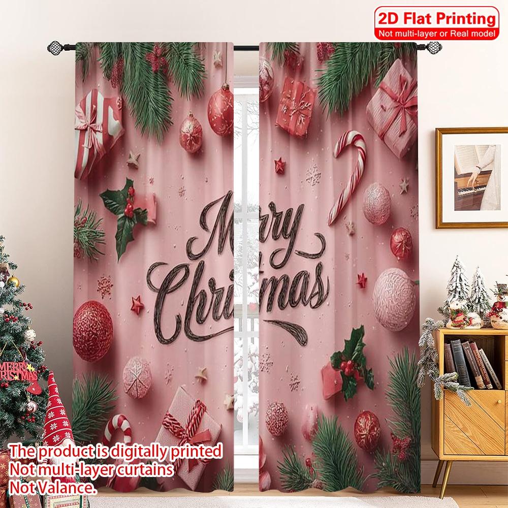 

Set Of 2 Flat Printing Christmas Curtains Candy Cane Versatile Polyester Without Electricity Use Home Curtain Made W100*H70(CM)-Rod Pocket&1PCS
