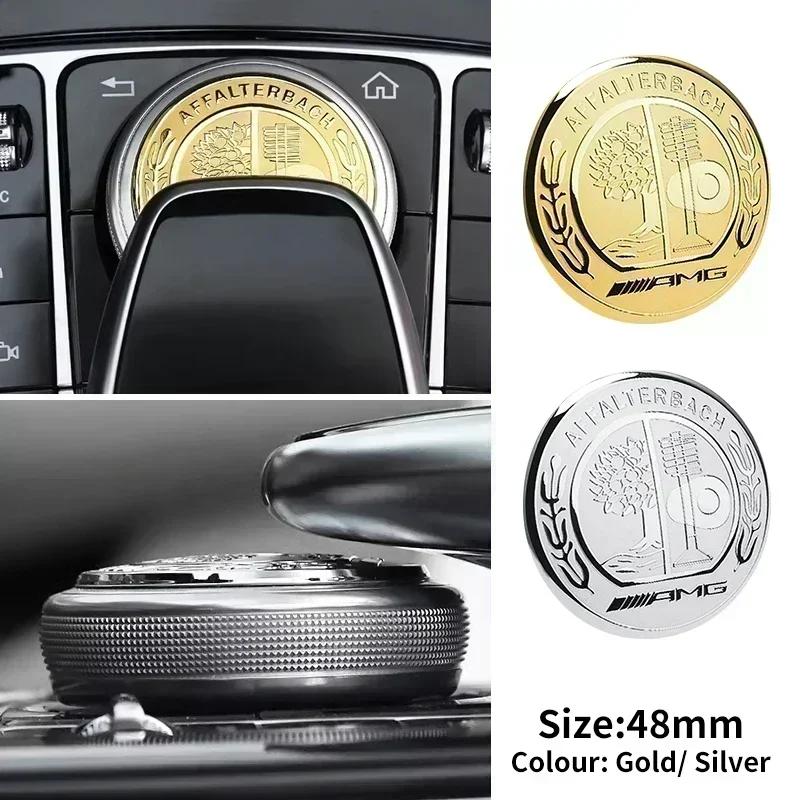 SUK3 1pcs 48mm Car Central Control Multimedia Button Cover Sticker For Mercedes Benz AMG class W205 W203 GLC GLK W206 W220 A180 W211