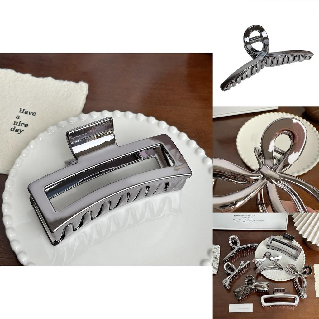 Elegant Metal Silver Resin Large Hair Clip For Effortless Stylish Updos And Ponytails