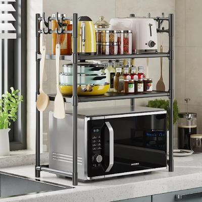 Kitchen Microwave Rack with Hooks Waterproof and Rust Proof Household Oven Seasoning Rack Multilayer Detachable Closet Organizer