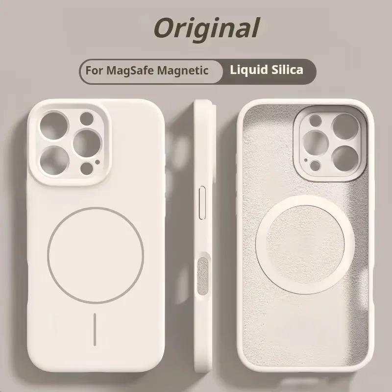 Magnetic Original Liquid Silicone Phone Case For iPhone 15 14 16 Plus 12 13 16 17 Pro Max Funda For Magsafe Protector Soft Cover