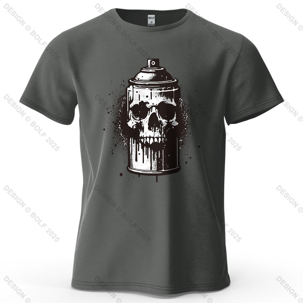 Skull Spray Can Printed Men's T-Shirt 100% Cotton Oversized Dark Graphic Tees for Women Tops Tees Casual Streetwear
