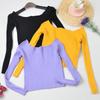 Autumn New Slim Fit Slimming One Shoulder T-shirt for Women Short Knit Sweater, Long Sleeved Top Sweaters