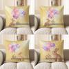 2D Cute Bunny With Balloons Welcome Baby Girl Pattern Cushion Cover Suitable For Sofa Bedroom Car Pillow Cover