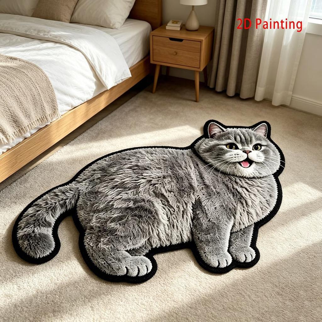 Realistic Cat Faux Cashmere Floor Mat Thickened Bedside Rug Absorbent Bathroom Foot Pad Cute Pet Bedroom Carpet