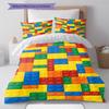 Building Blocks Pattern Bedding Quilt Set Quilt Cover Pillowcase Home Decoration Gift (1 * Duvet Cover + 2 * Pillowcase, Without Core)