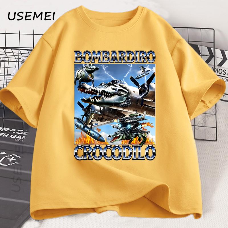Bombardiro-Crocodilo Italian Brainrot Meme T-Shirt Humor Funny Graphic Tees Cotton Novelty Short Sleeve Tshirt Unisex Streetwear