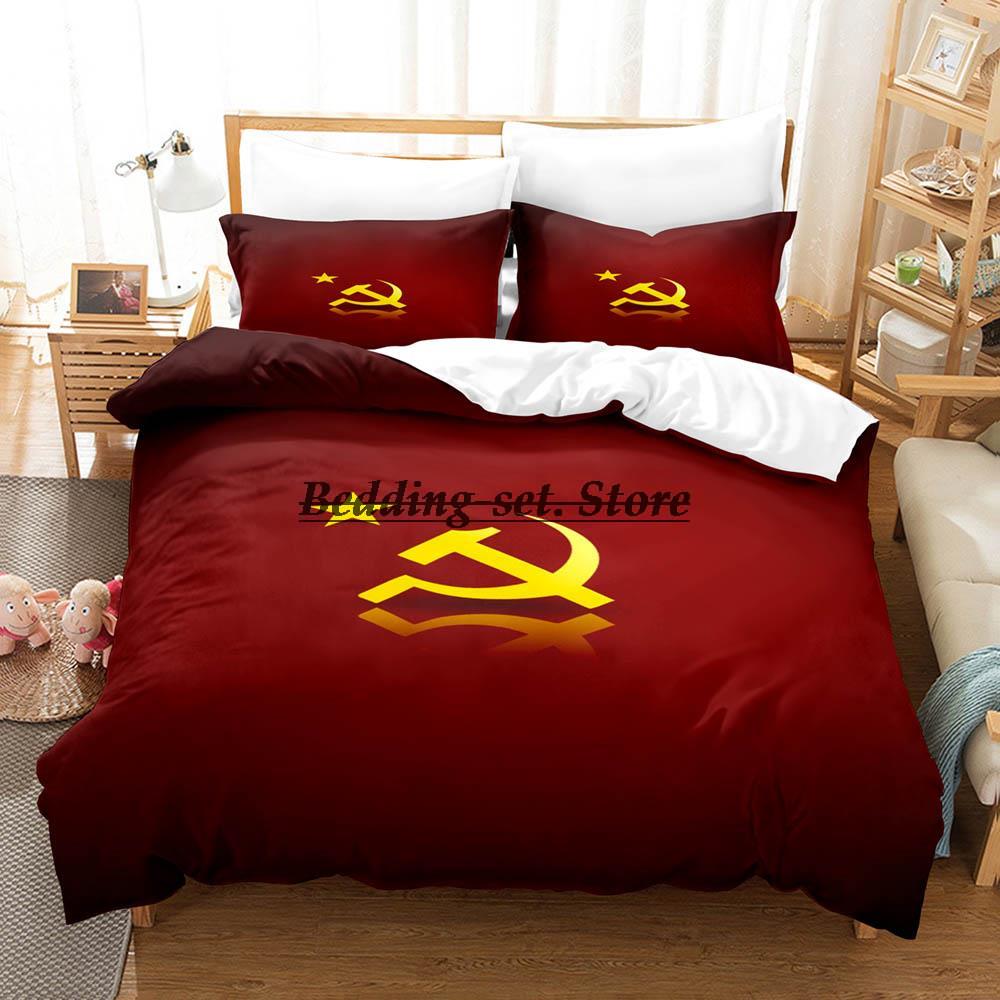 Red Soviet Socialist Republic USSR Flag Bedding Set Single Twin Full Queen King Size Bed Set Aldult Kid Bedroom Duvetcover Sets