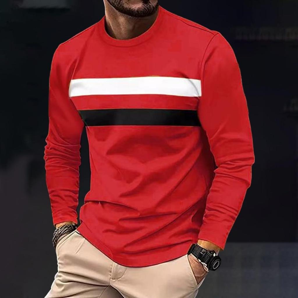 Langarm T-Shirt Herren Rundhals Herbst Trainingsshirts Herrenmode Streifen Lässige Oberteile Normale Passform Sportlicher Pullover