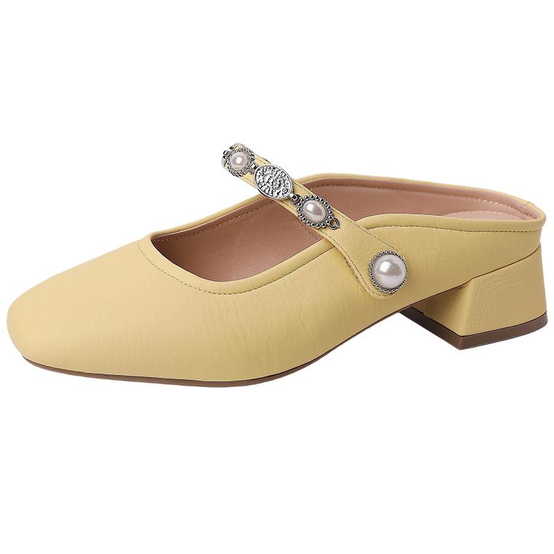 Pearl word with bag head half slippers women's summer new versatile Mary Jane shoes sandals