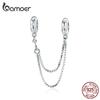 Bamoer Genuine 925 Sterling Silver Simple Safety Chain Charm for Original Bracelet Stopper with Silicone Jewelry