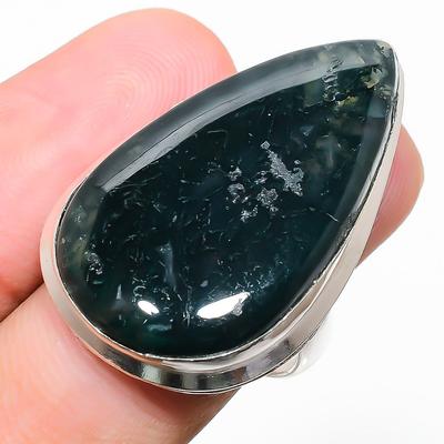 Natural Indian Moss Agate Gemstone 925 Sterling Silver Ring Size 6.5 O4o05