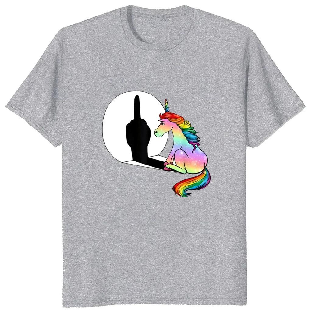 Unicorn Middle Finger Fxk T Shirt Women Mens T-Shirt Streetwear Tshirts Anime Clothes Four Seasons