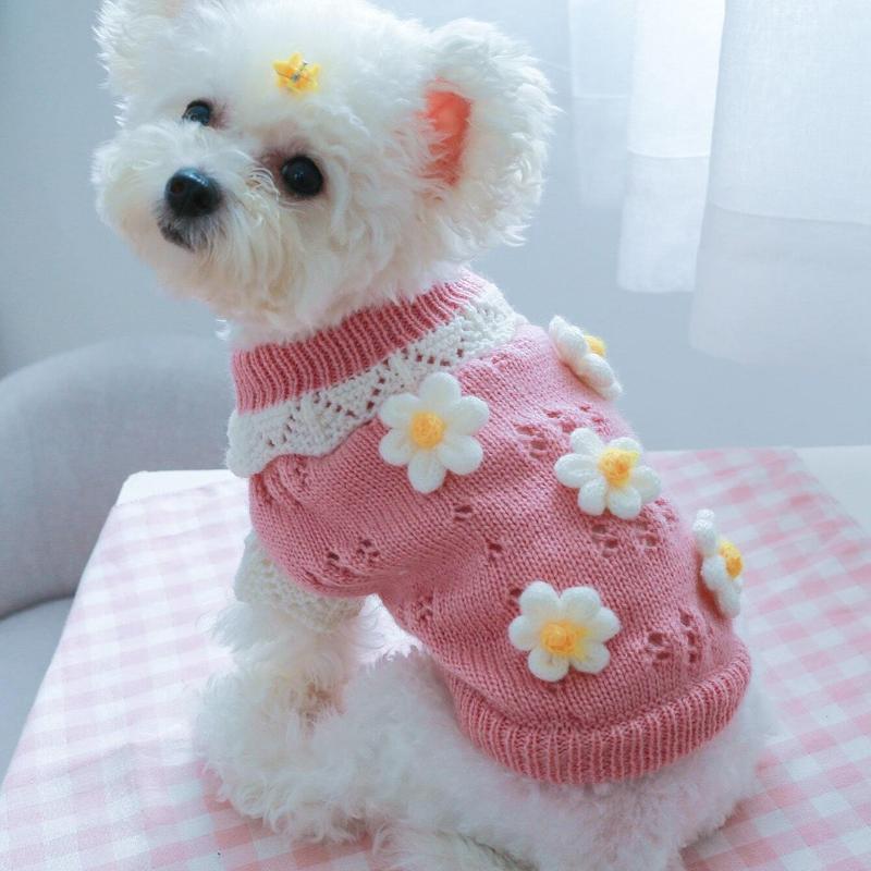 1pc Pet Clothes for Autumn and Winter, Soft and Comfortable Cute Floral Sweater for Dogs and Cats - Pink