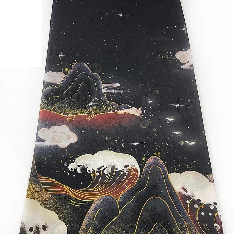 Chiffon Fabric Chinese Landscape Printing Translucent Ancient Style Hanfu Linen Cloth for Costume Dance Dress Cloth Sewing Diy