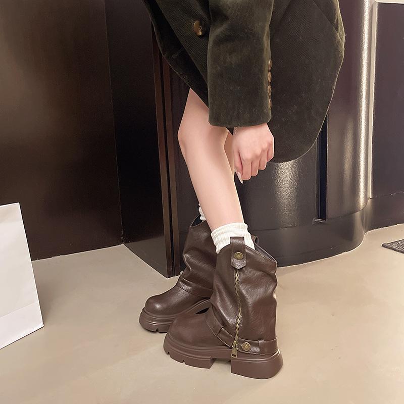 Niche design sense retro British style platform Martin boots women's 2025 autumn new thin trouser boots