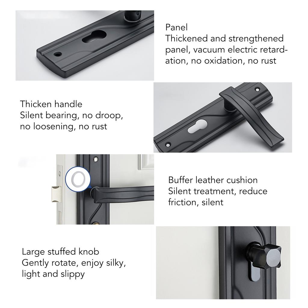 Keyed Entry Lock Door Handle Lock Manganese Steel Silent Bearing Universal Door Lever Lock Set with Keys for Home Bedroom Black
