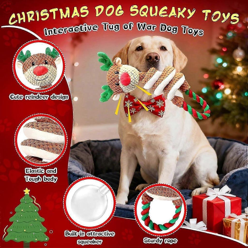 Christmas Dog Toys for Large Dogs: Squeaky Dog Toys with Crinkle Paper - Tug of War Plush Dog Toy - Interactive Dog Chew Toys for Large Medium Small D