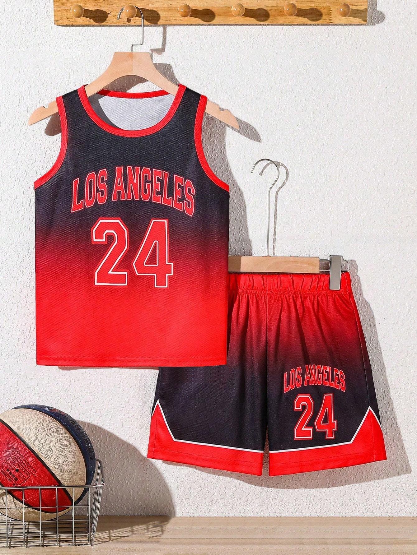 

Boys 2-Piece Casual Sports Breathable Quick-Drying CHICAGO Letter and Number Print Crew Neck Vest and Solid Color Shorts Set (Spring/Summer) 5-6Y красный