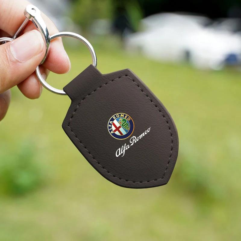 Bildekaler För Alfa Romeo Läder Bilnyckelring Logotyp Styling Nyckelringringar Auto Tillbehör För Alfa Romeo 4C 159 166 Mito 147