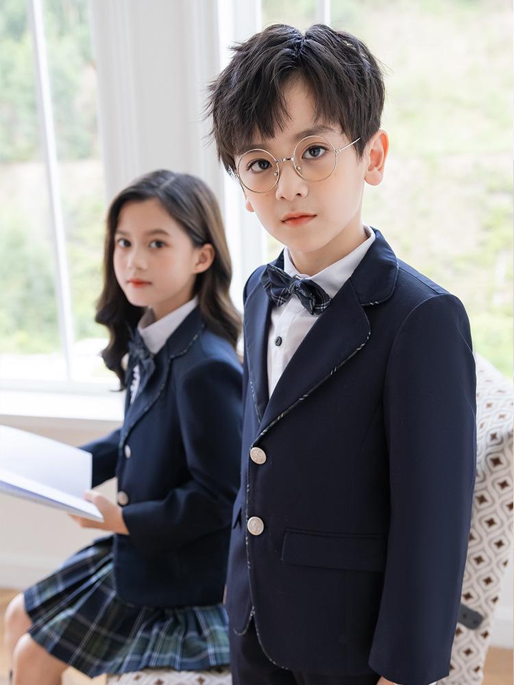 British Style Winter Uniform for Primary and Kindergarten – Children's Velvet Suit Set with Jacket