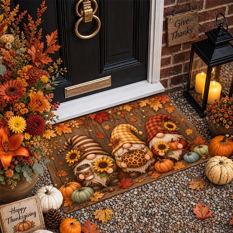 Halloween Pumpkin Black Cat Doormat Non Slip Washable Welcome Rug for Front Porch Entryway Holiday Decor