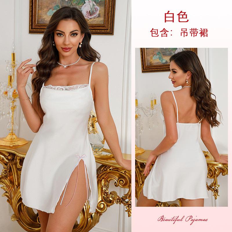 Multi-Style Pure Desire Lace Nightgown V Mesh Patchwork Satin Skin-Friendly Cami Loungewear Versatile Seductive Sleepwear with Diverse Style Options