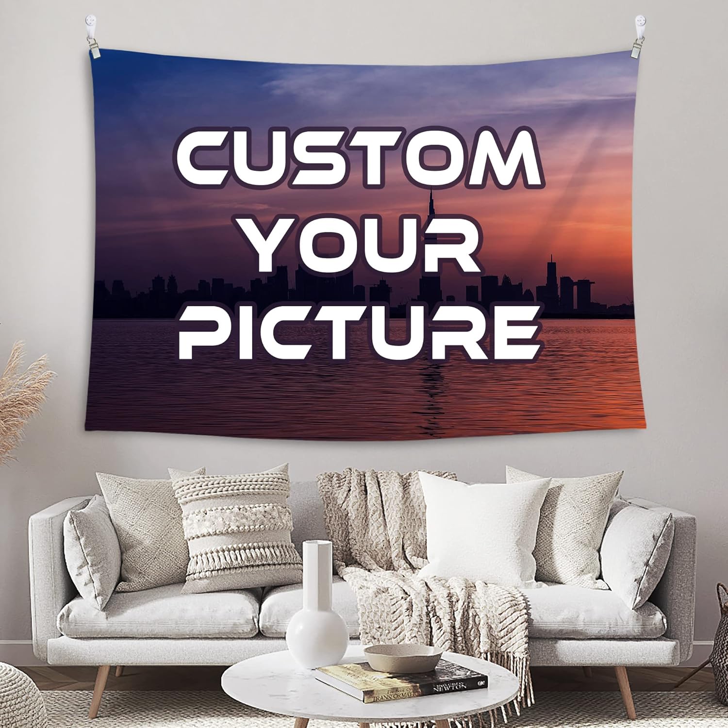 

BLINGPAINTING Персонализированный гобелен Загрузите ваше изображение Пользовательские гобелены, Баннеры с вашим фото на заказ, Настенный декор на заказ Горизонтальный (95 Шx85 Д)