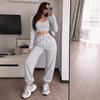 Cross-border European and American Women's Clothing  Amazon Sports Inner Top Sexy Exposed Navel Casual Fashion Wide-leg Pants