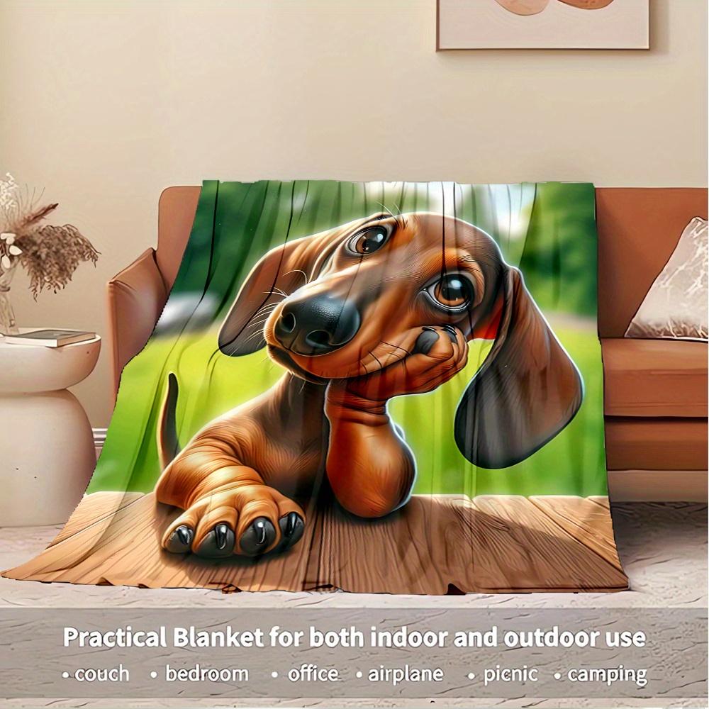 For Dachshund,Cute,Outdoor-Themed Flannel Blanket, Glam Style, Digital Print, All-Season Comfort, Tear-Resistant, Knitted Craftsmanship, Pol