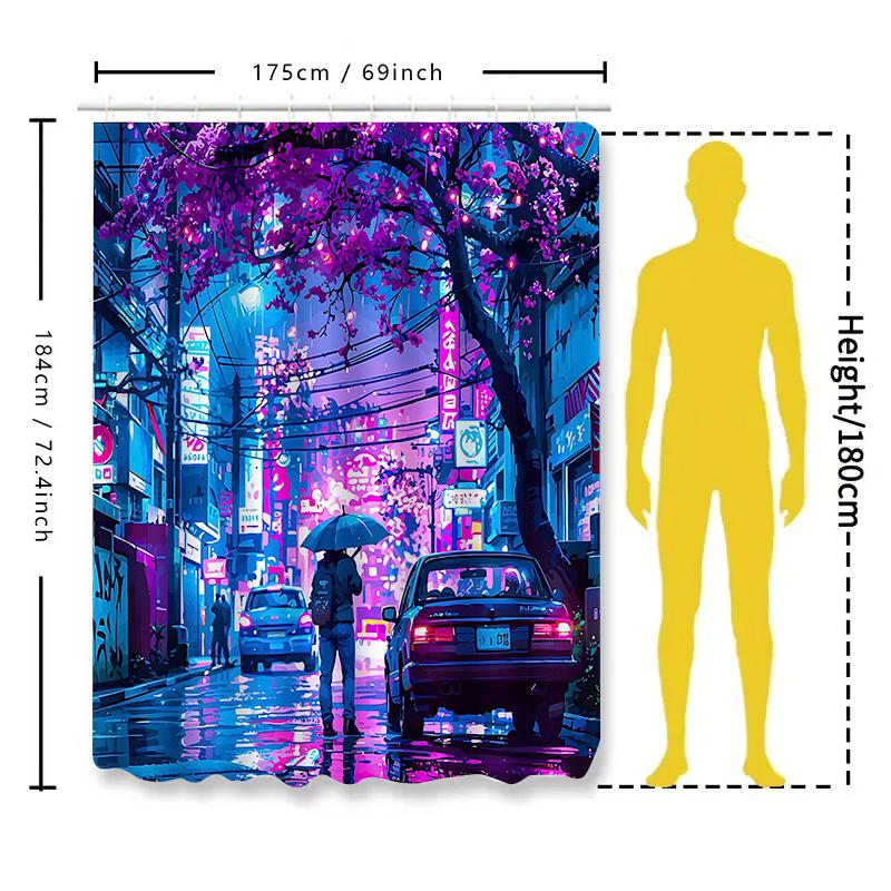 

Cyberpunk Cityscape Shower Curtain Neon Lights Rainy Night Modern Bath Decor Waterproof Durable Easy To Install And Maintain W60H190(CM)-1 Pcs