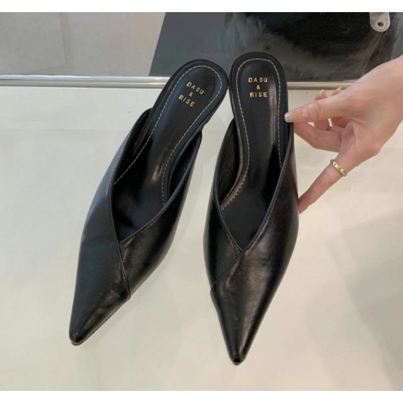 Pantofole a Punta Donna Tacchi Alti Nuove Scarpe Estive Moda Lusso Tacco Quadrato Ciabatte Mocassini Slip Zoccoli Scarpe da Festa Donna Nere
