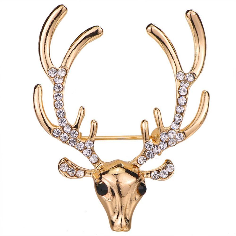 Rhinestone Christmas Badge Animal Deer Metal Brooch Unique Elk Head Brooch  Boys