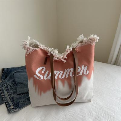 Large Capacity Fringed Bag Beach Bag Women's Shoulder Tote Bag Casual Lazy Wind Contrasting Color Handbag
