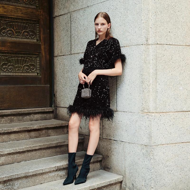 

VEROMODA Sequin Feather V-Neck Short Jacket M