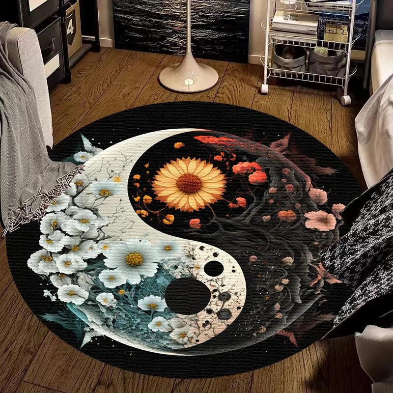 Luxury Sakura Goldfish Dragon Lion Cat Tree Design Carpet Mat Round Machine Washable Rug for Living Room Rugs for Bedroom