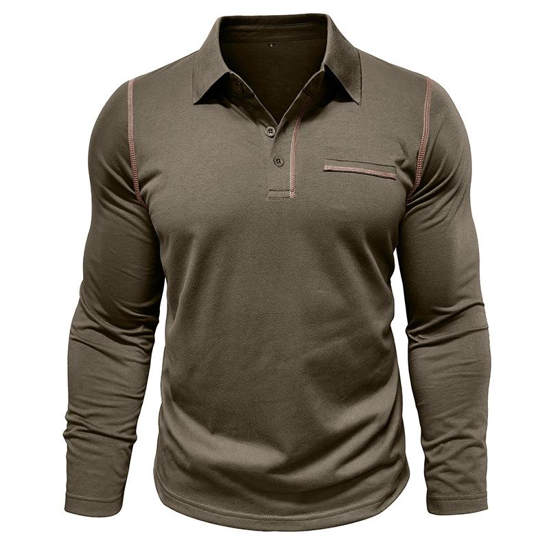 European and American Style Men’s Spring Autumn Top Long-sleeve Polo Shirt Solid Turn Down Collar T-shirt