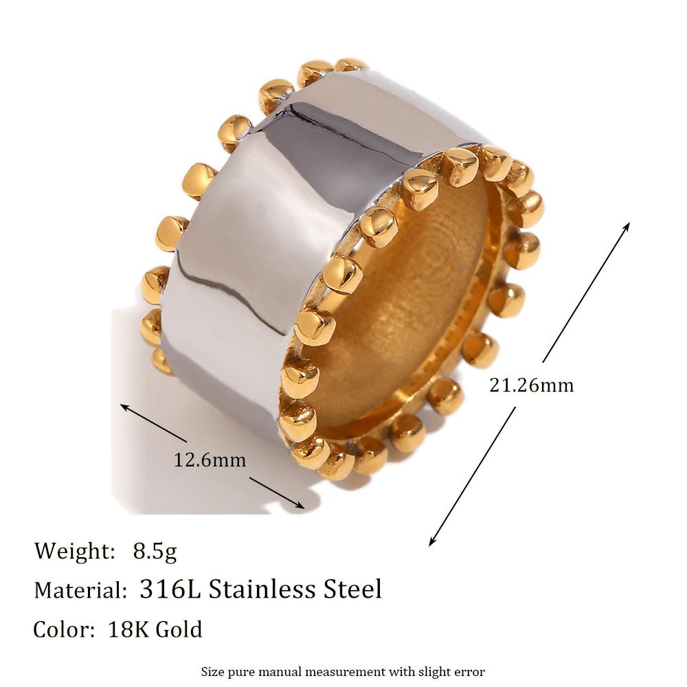 

MamacitaSlay Vintage 18K Gold Plated Silver Color Double Sided Beads Wide Rings New Trend Women s 316L Stainless Steel Jewelry 6