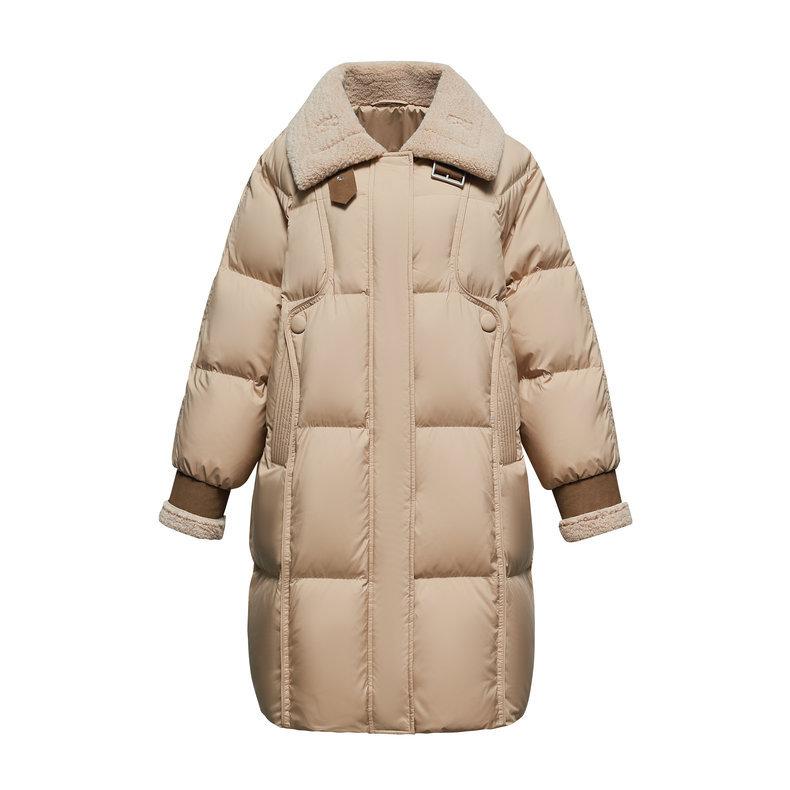 

Пуховик женский зимний 2025 года, новая корейская версия, средний и длинный, женский, 90% пух, теплый, женский, высококачественный, пальто L (recommended 130-75kg) хаки