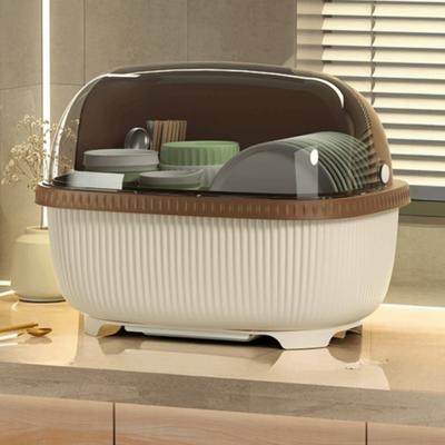 Large Capacity Dish Drainer With Roof Cover Plastic Dustproof Kitchen Utensils Rack Cupboard with Drain Board