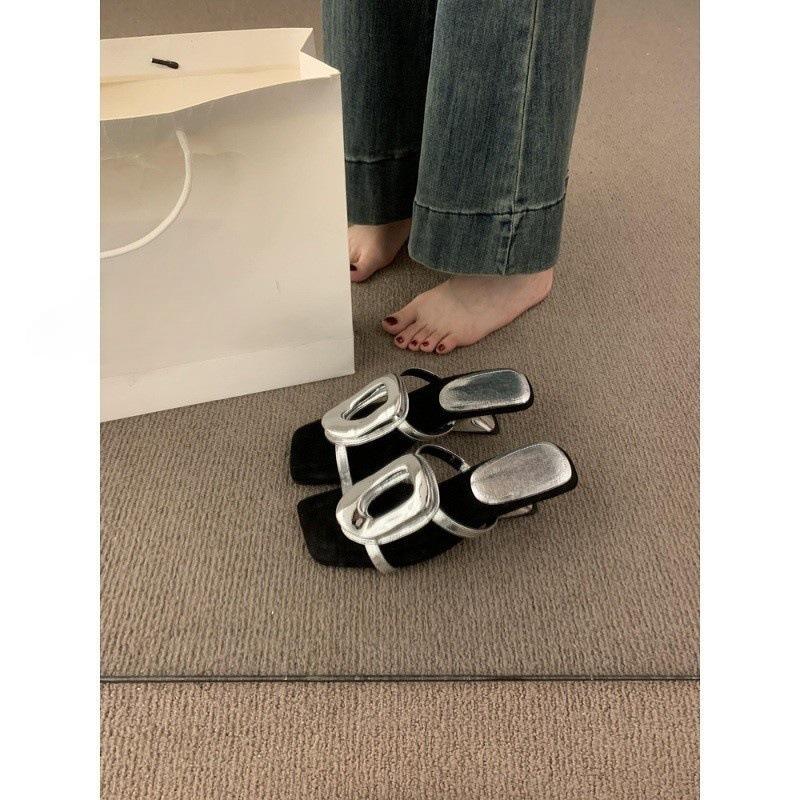 Niche Design Sense Metal Buckle Wedge Slippers Women's Summer Wear 2025 New Open-toed Beautiful High Heels Sandals