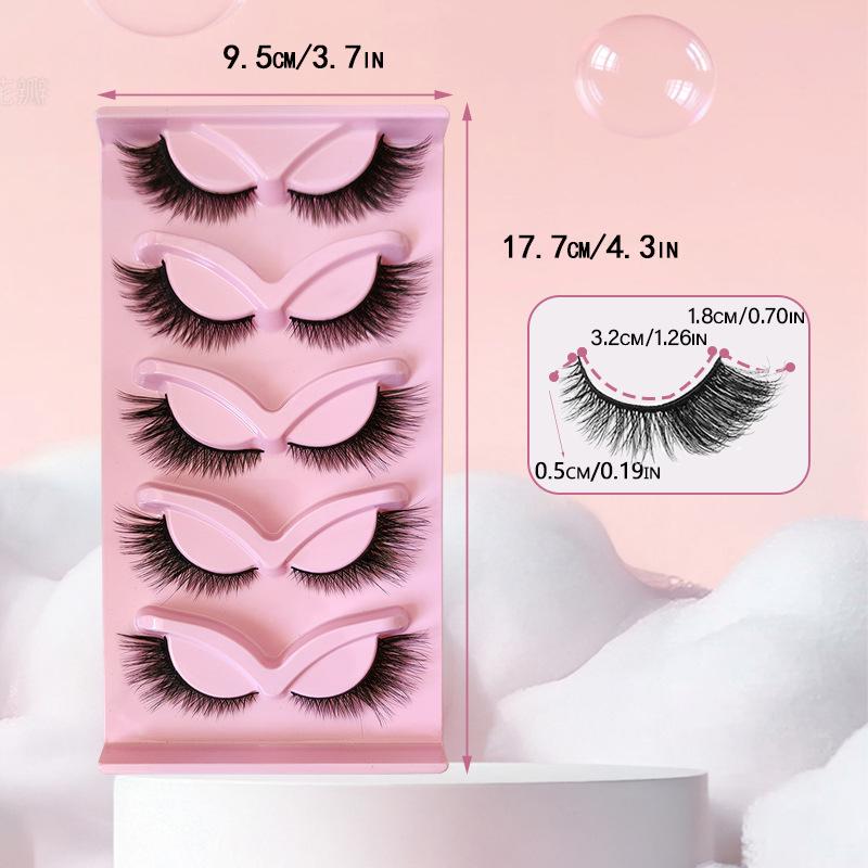 

Набор из 5 пар: Накладные ресницы в европейском и американском стиле «Лисий глаз» «Кошачий глаз» – Натуральный черный стебель