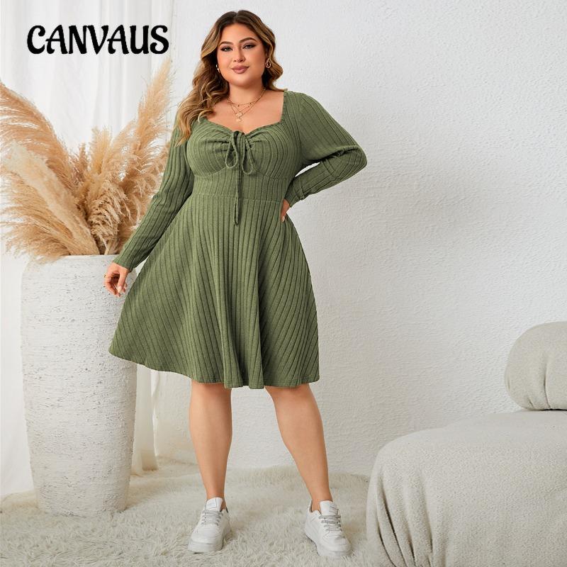 Women's Dress Large Size Dresses Square Neck Dress Long Sleeve Short Dresses