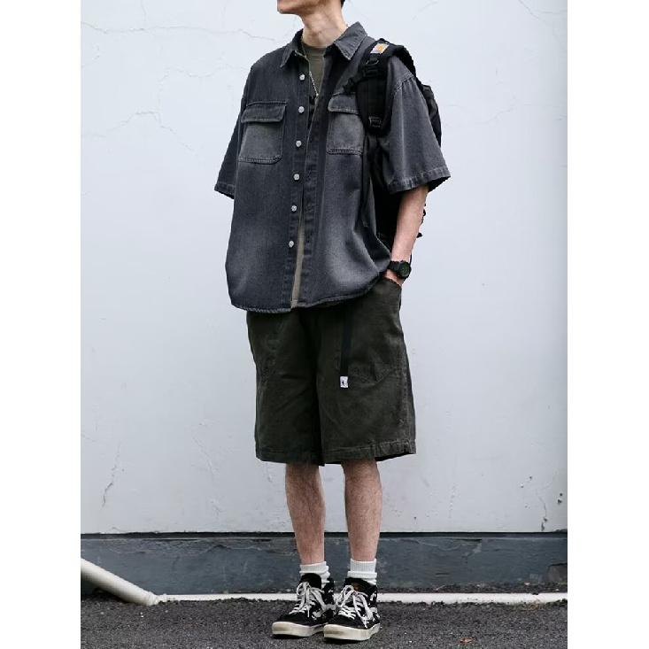Retro Denim Workwear Short Sleeved Shirt, Men'S And Women'S Summer Fashion Brand, Japanese Retro Half Sleeved Trend, Cool And Loose Shirt