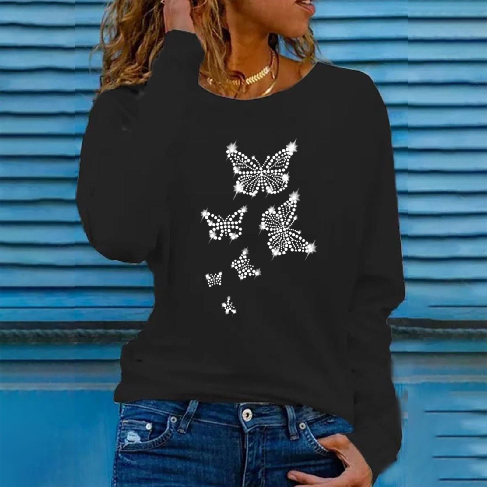 Women s Long Sleeve Printed Shirts Lightweight Round Neck Button Down Tops Bottoming Shirts XL чёрный