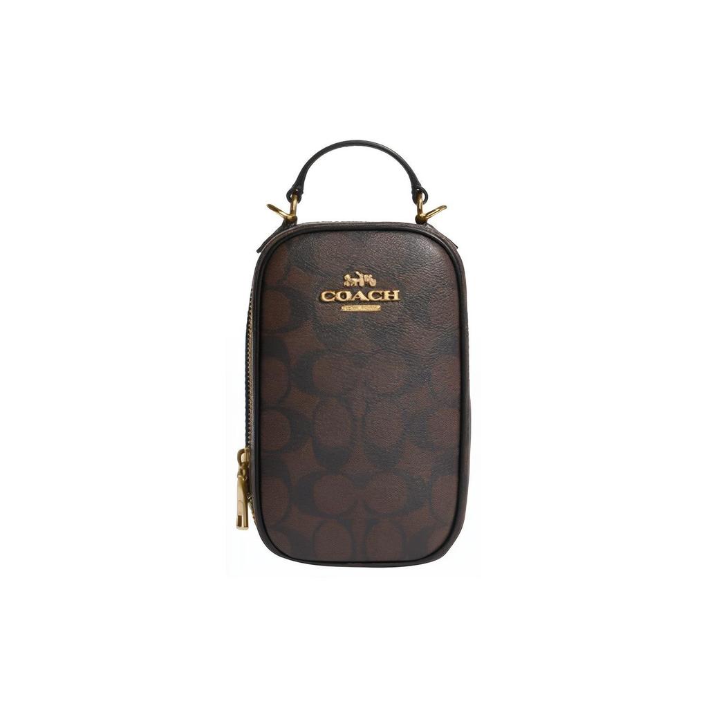 New COACH Eva Artificial Leather Cell Phone Pouch, Handbag, Shoulder Bag, Crossbody Bag Mini Women's Brown & Black CC872-IMAA8